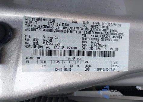 2014 Ford Focus Se z USA, uszkodzony, nr VIN 1FADP3F29EL450099